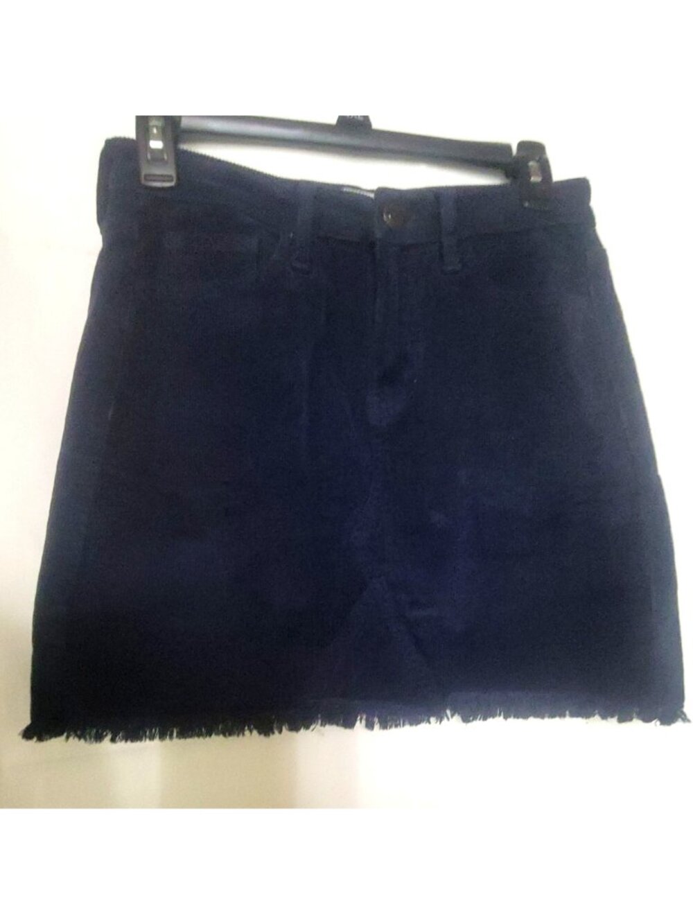 Corduroy Navy Blue Mini Skirt With Frayed Hem & Front Button Closure Size 5/27W - Picture 6 of 15